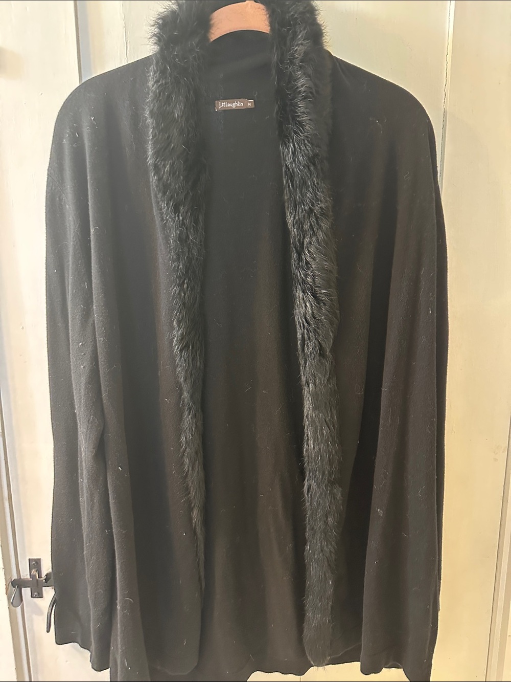 J.McLaughlin long open cardigan with Rabbit trim